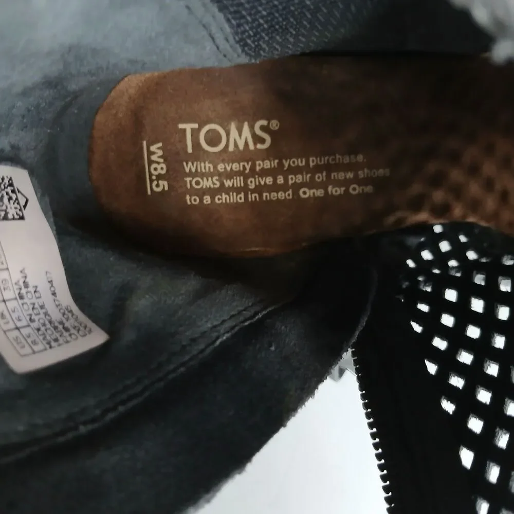 TOMS Women's Majorca Boots Size 8.5 Block Heel Open Toe Grey Suede Boho Shoes‎